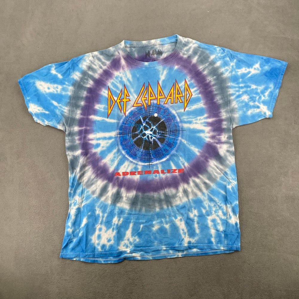 Def Leppard Adrenalize Tie Dye Graphic T-Shirt Blue Purple Large 2018 Rock Tee